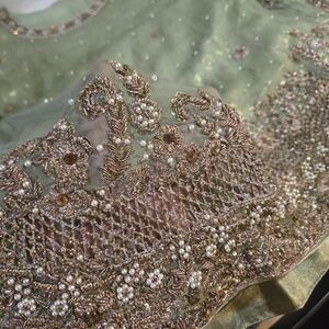 Embellished Green and Gold Fabric